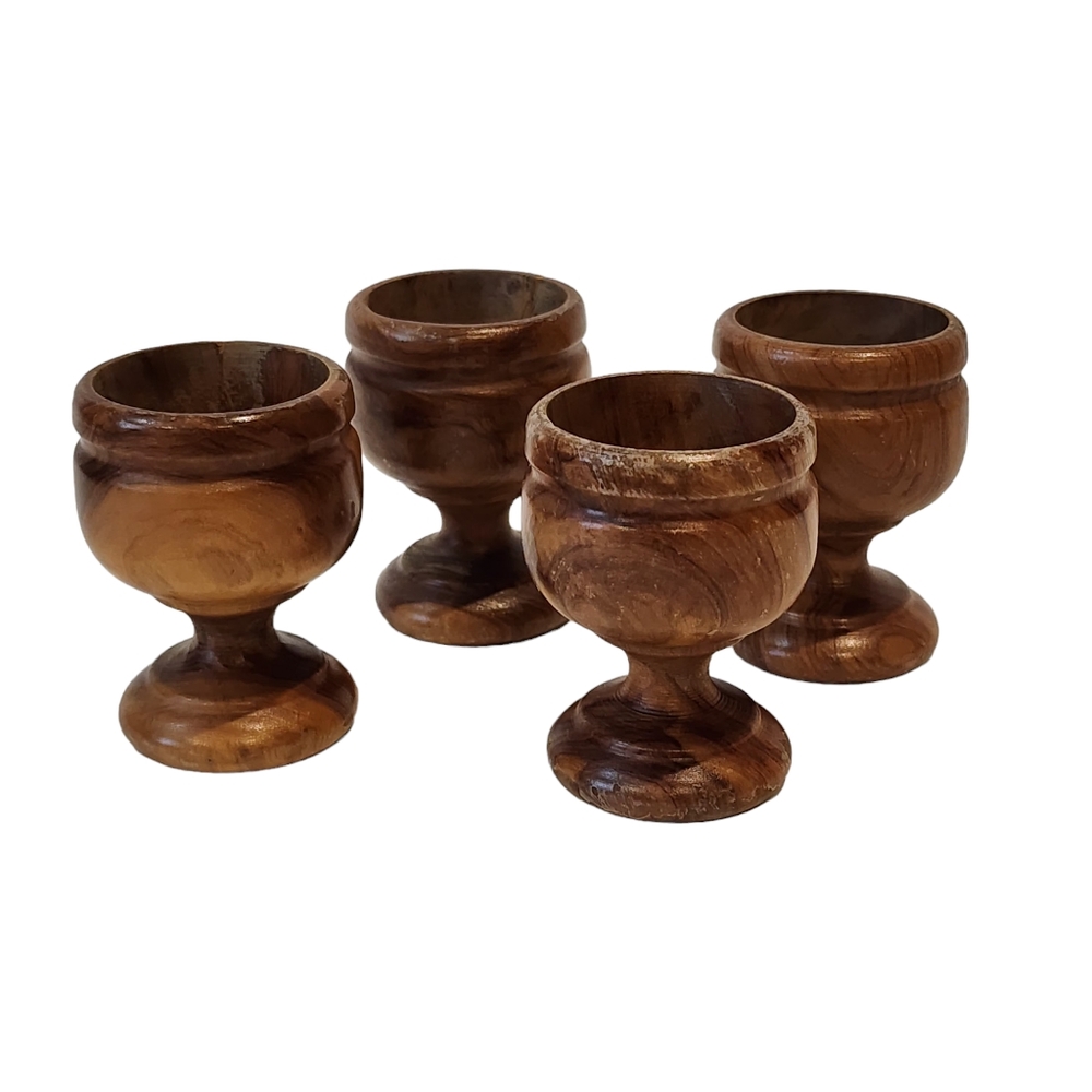 MCM Carved Wood Egg Cups Set of 4